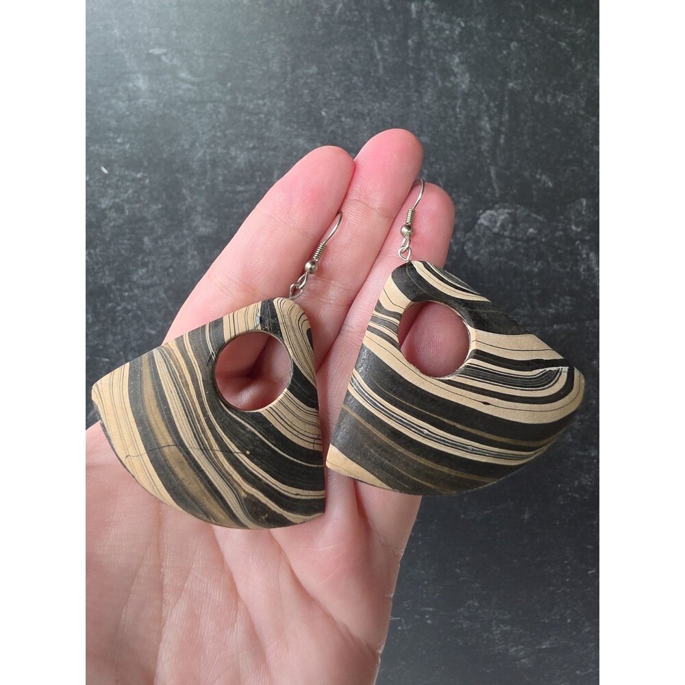 Bohemian Wooden Triangular Shaped Dangling Earrings Vintage